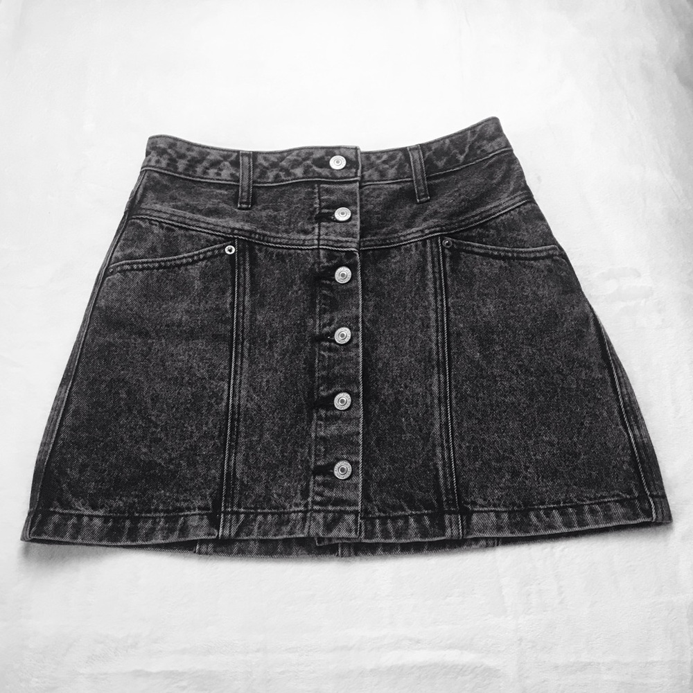Abercrombie & Fitch Jean Skirt Women 27/4 Black Acid Wash Button Up Natural Rise